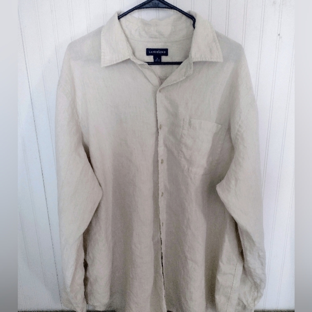 Lands End 100% Linen Women's Long Sleeve Button Down Size XL Beach Sand